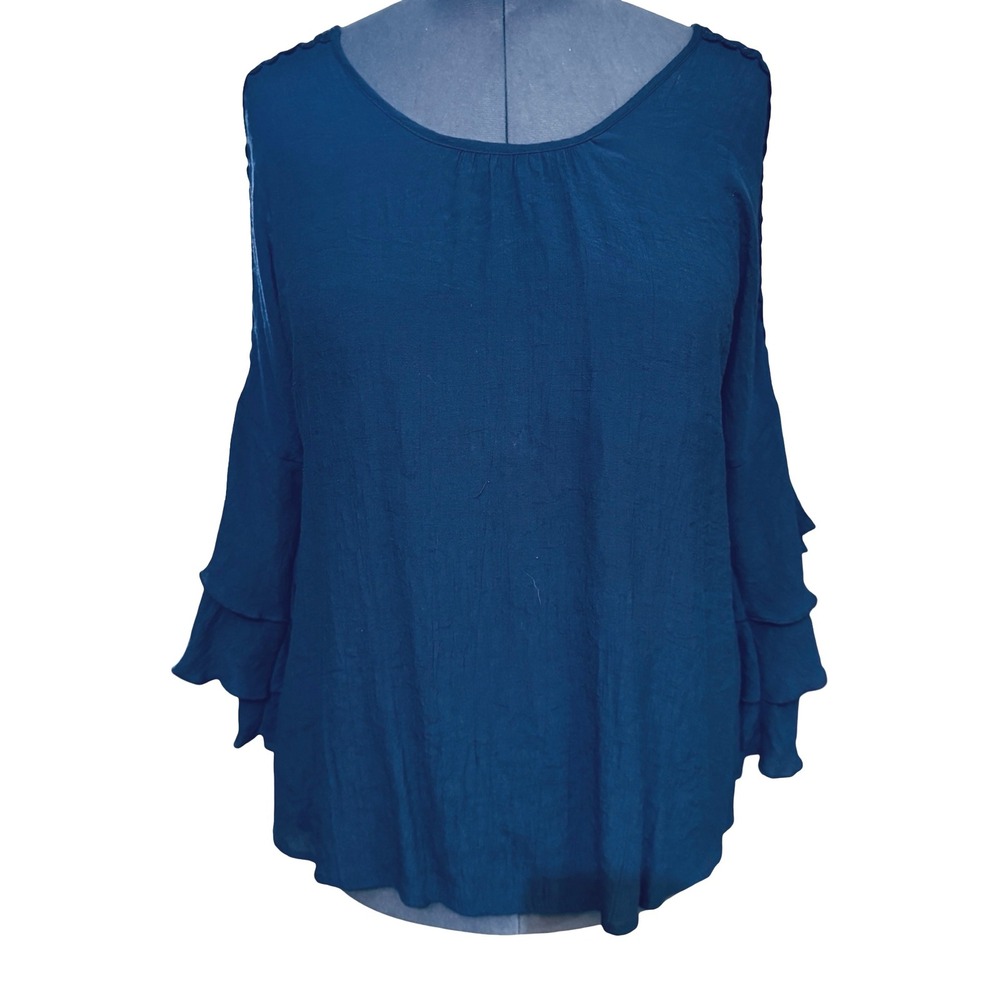 Unique Spectrum Blue Pullover Top Size 1X Tiered Ruffled Sleeves Dressy‎ Casual